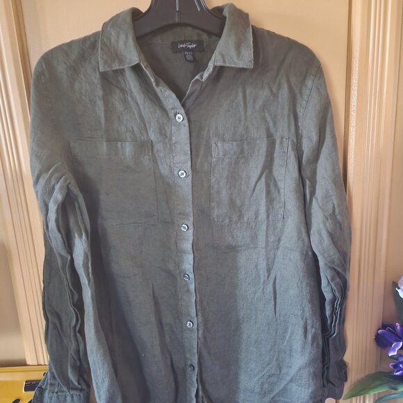 A1  Lord & Taylor - Classic 100% Linen Shirt - Classic Fit - Green - Sz M - Picture 1 of 4